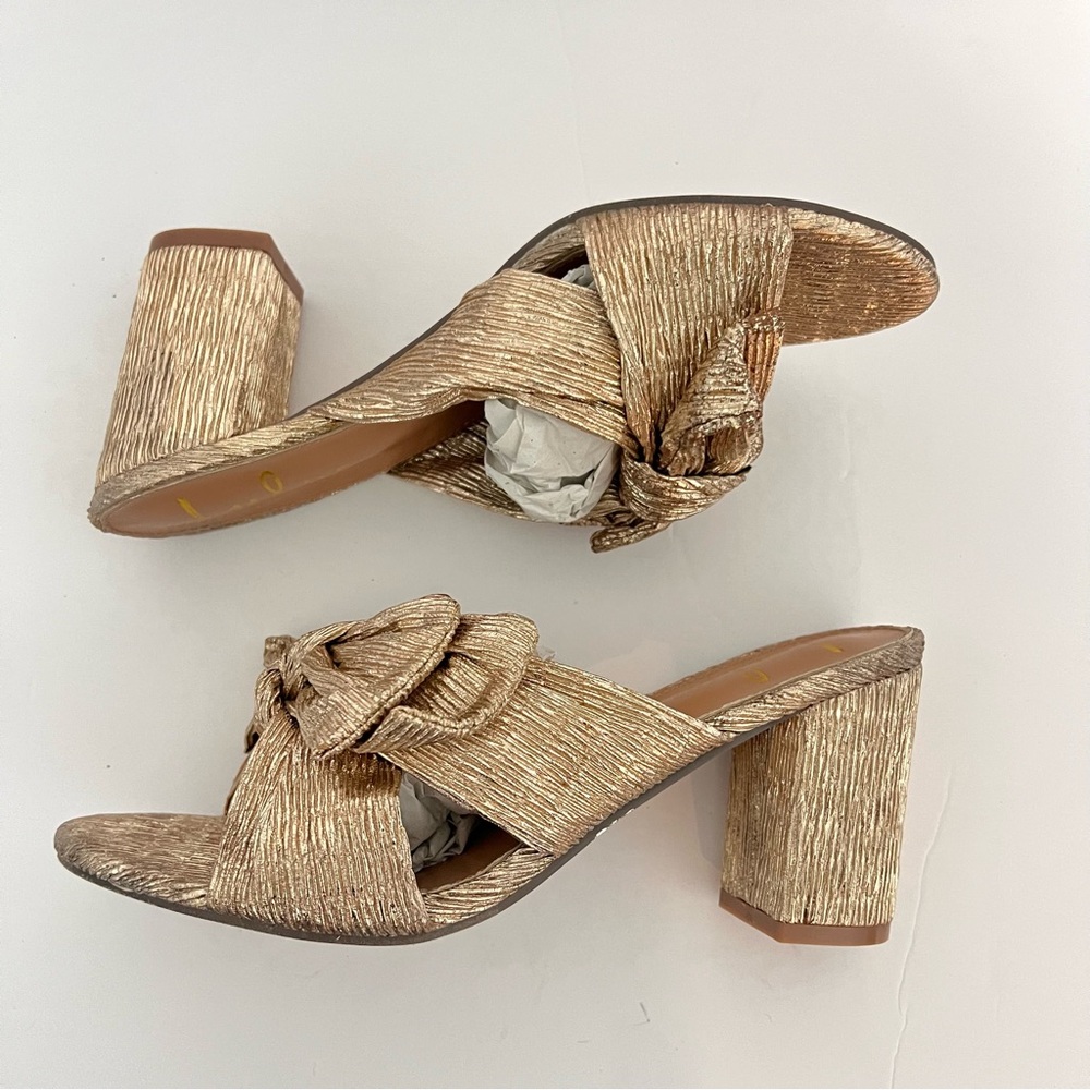 Lulus Dorthea Rose Gold Knotted High Block Heel Sandals - New In Box - Reemoly - Picture 11 of 16